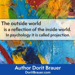 colorful painting with the words, "The outside world is a reflection of the inside world. In psychology, it is called projection." 
